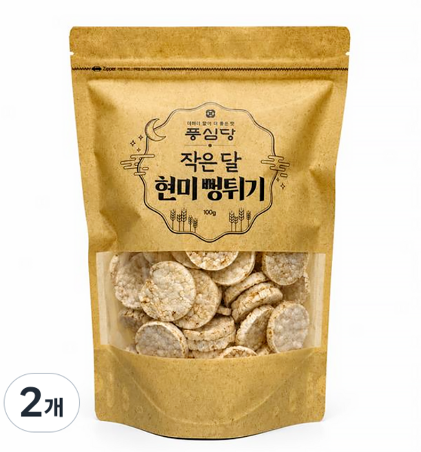 풍심당 국내산 현미 뻥튀기 떡뻥 저당간식 옛날 과자 회사 간식, 2개, 100g
