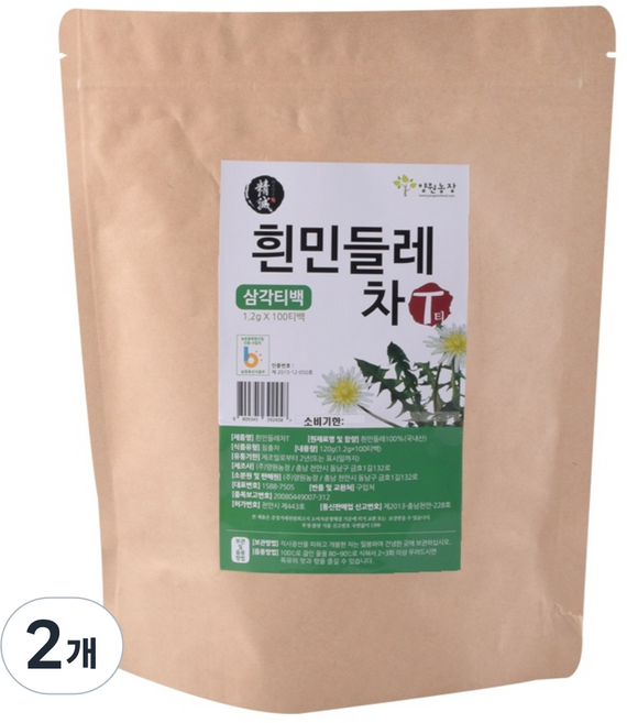 양원농장 흰민들레차T 티백, 1.2g, 100개입, 2개, 1.2g