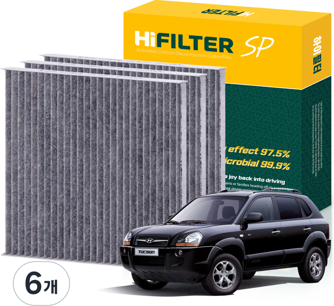 하이필터 현대 자동차 투싼 활성탄 에어컨필터, 6개, 투싼 (1세대 JM) HI-D004
