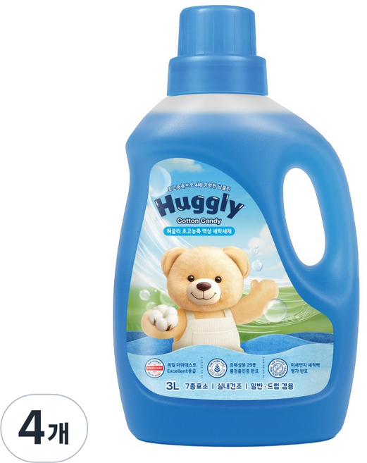 허글리 초고농축 액상 세탁세제 코튼캔디, 4개, 3L