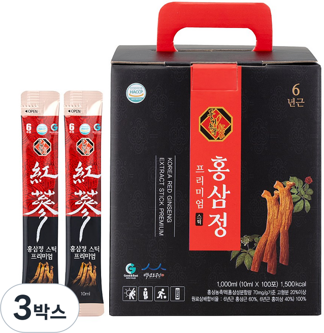 풍기농부 홍삼정스틱프리미엄100포, 3박스, 1L
