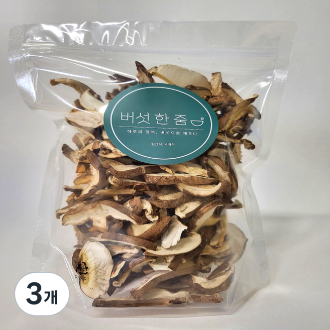 버섯한줌 산채인 국내산100% 무농약 건조표고버섯 슬라이스, 3개, 100g