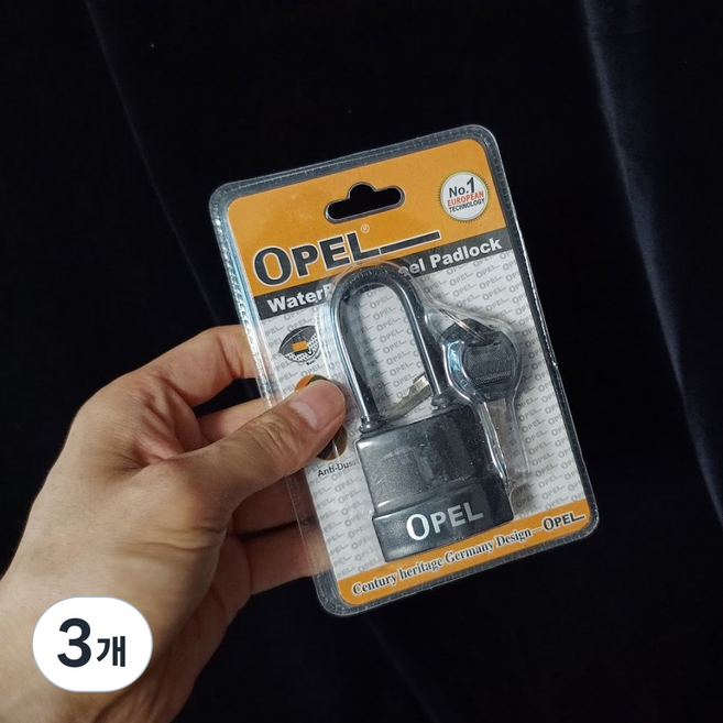 OPEL 방수 자물쇠 녹방지 창고 야외 대문 자물쇠, 검정색 긴고리 (4.5cm x 6cm), 3개