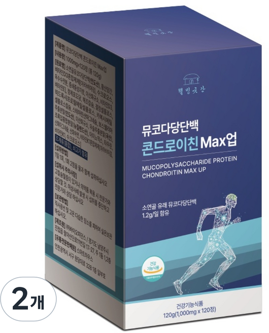 웰빙곳간 뮤코다당단백 콘드로이친 MAX 업 소연골 뼈 관절 연골 영양제, 2개, 120정