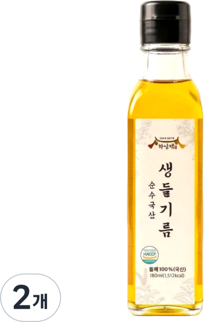 하남댁 순수국산100% 저온압착 생들기름, 2개, 180ml