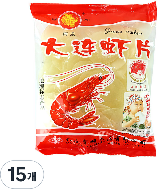 (배터짐) 하이룽 따랜 hai long새우칩 하편 샤편 샤팬 중국과자, 150g, 15개