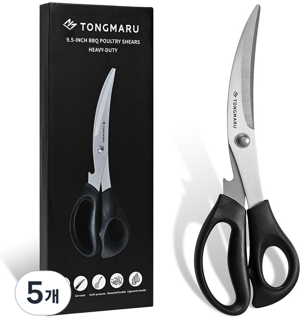 통마루 프리미엄 스테인리스 바베큐 고기 업소 주방가위, 5개, 블랙