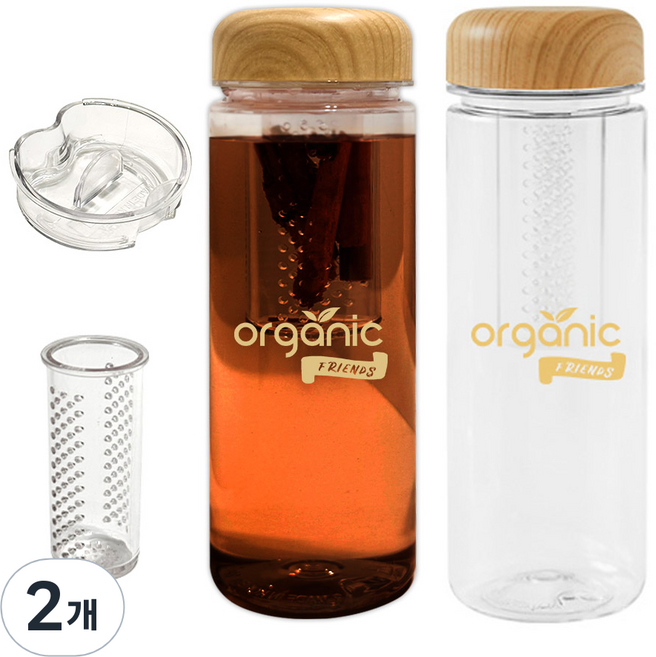 오가닉프렌즈 친환경 국내산 티백망 트라이탄 티보틀 휴대용 티망 물병 텀블러 BPA FREE, 2개, 500ml, 우드캡