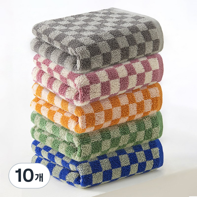 록신 데일리 체크 세면타월 40수 코마사 호텔수건 타월 부드러운 수건, 10개, 혼합