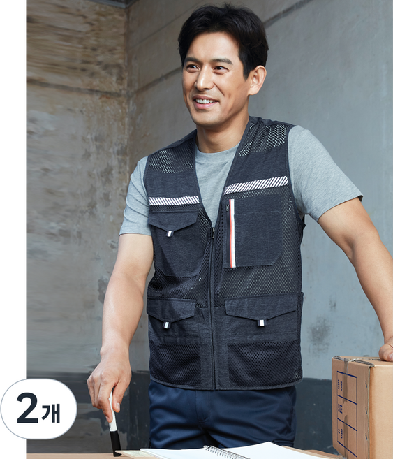 지벤 여름 작업용 조끼 현장용 내구성 편리성 전체적으로 메쉬를 사용해 무더운 여름철 통기성이 좋아 시원하게 착용, 그레이