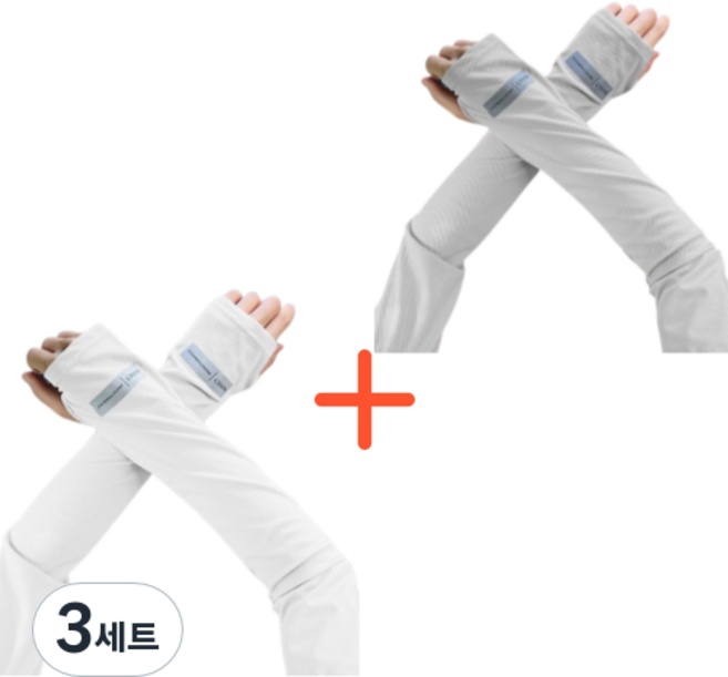 룸앤코지 아이스 여름 운전 손등 팔토시 여성 쿨토시, 화이트+연그레이, 3세트