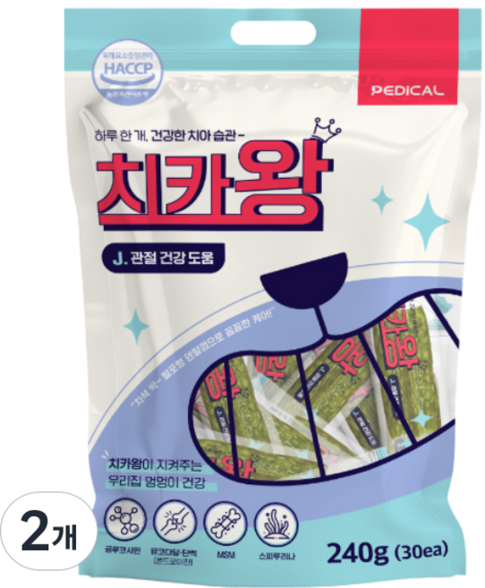 치카왕 강아지 소프트 발포형 덴탈껌 대용량, 240g, 2개, 관절