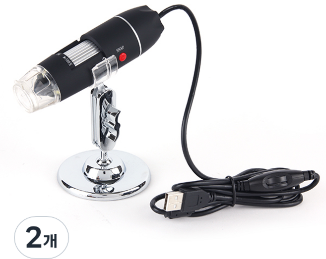 500배율 휴대용 디지털 현미경 / LED 야간사용가능 PC 휴대폰 연결사용 현미경 확대경 돋보기 루페 관찰 과학실험 두피 피부상태 확인가능, 2개, X500