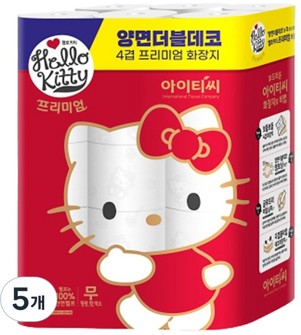 헬로키티 프리미엄 레드 4겹 롤화장지 30m, 30롤, 5개