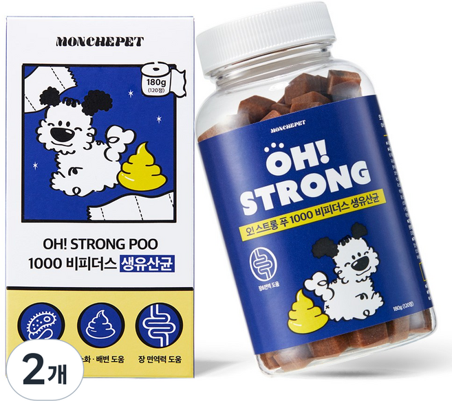 [180g/동물병원 입점] 몽셰펫 강아지 생유산균 영양제, 2개, 장건강/유산균, 120정