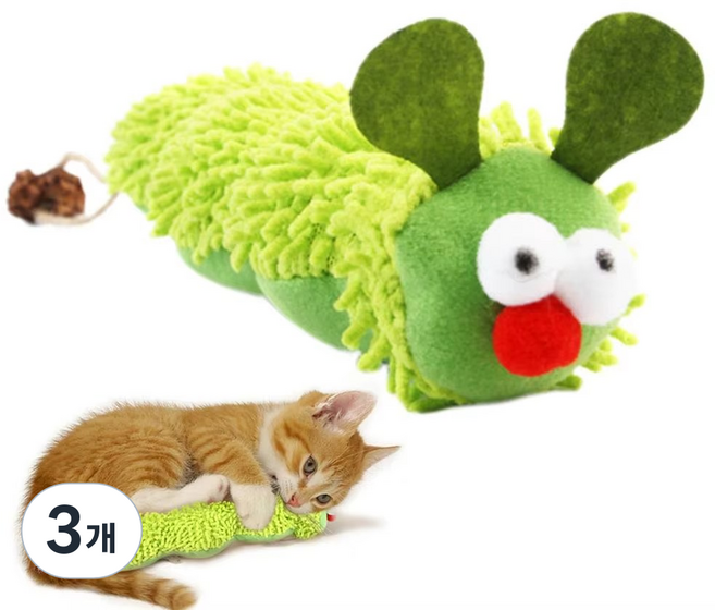 HAJAM 고양이 강아지 부드러운 쿠션 꼬물이 캣닢 인형, 3개, 초록