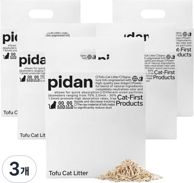 피단 강력탈취 친환경 저먼지 두부 변기물내림 응고력좋은 고양이 배변모래 캣리터, 3개, 2.4kg
