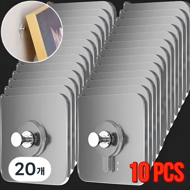 리빙홈디테일 초강력 일체형 후크 걸이 LHD-129, 투명, 20개