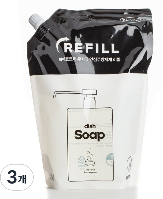 화이트트리 안심 주방세제 리필, 1L, 3개