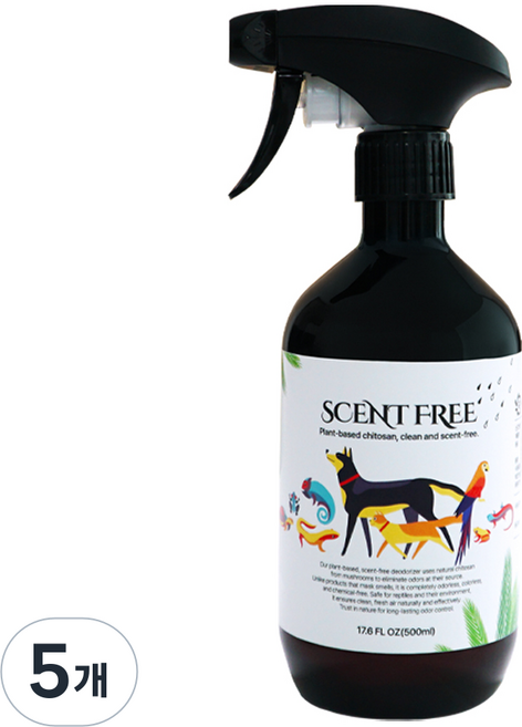 엔제이카멜레온 센트프리 반려동물 탈취제 소동물 파충류 식물성 키토산 안전한 살균 탈취제, 5개, 무색