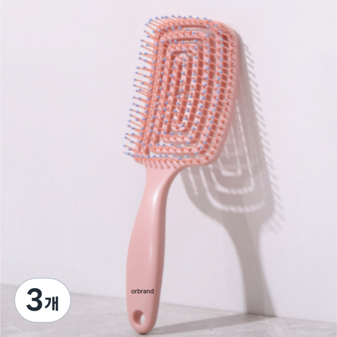 하와잇 엉킴방지 헤어브러쉬, 3개, 핑크