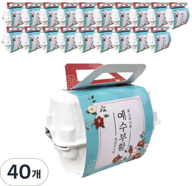 업로드스토어 손잡이 부활절 2구 계란 포장 케이스, 예수부활(민트), 40개, 흰색케이스