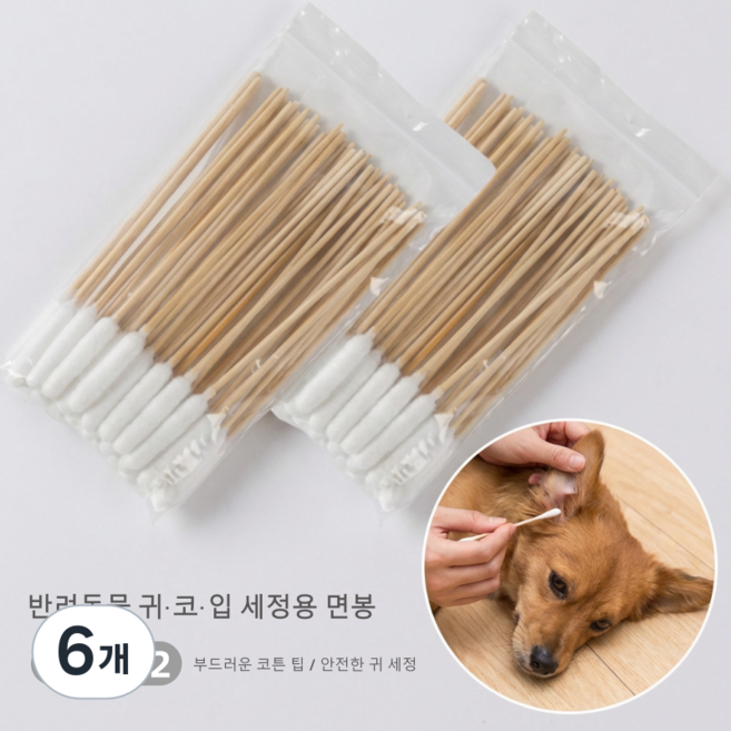 융풍 반려동물 귀 세정 면봉 대용량 애견 애묘 코 입 청소용 위생 면봉, 6개, 50개입