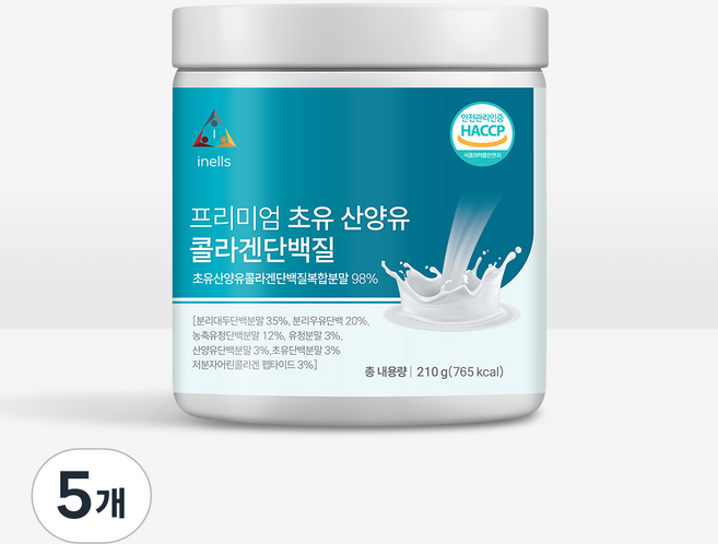 이넬스 프리미엄 초유 산양유 피쉬 콜라겐 단백질 210 동물 식물성 고소한 우유 맛 초 저분자 해썹 haccp 분리 우유 대두 단백 분말 우유 와 함께 부모님 직장인 엄마 아빠, 5개, 210g