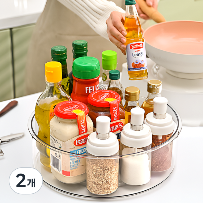 피니코니 다용도 수납 정리 회전 트레이, 2개, 투명