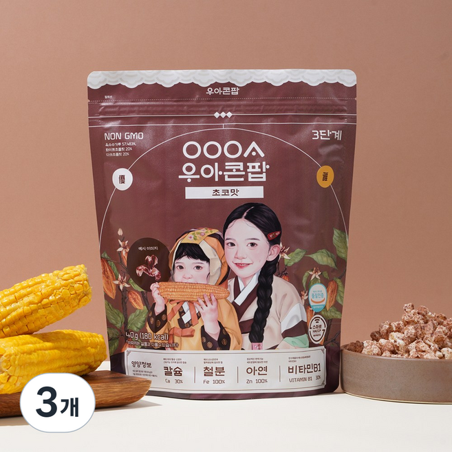 우아 콘팝, 3개, 40g, 초코맛