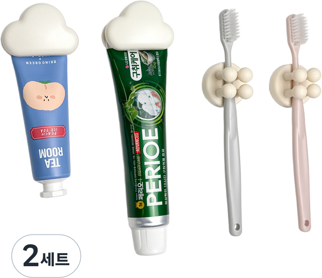 루니바 무타공 실리콘 칫솔걸이 세트, 아이보리, 2세트