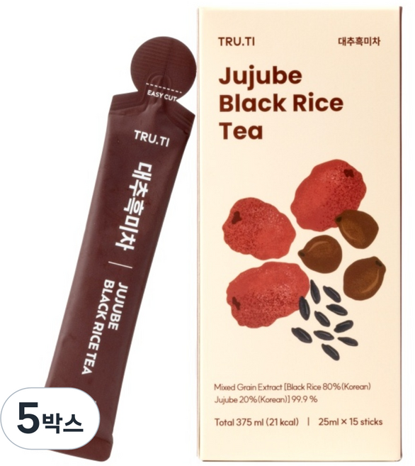 트루바이탈 대추흑미차 액상차, 5박스, 15개입, 25mg