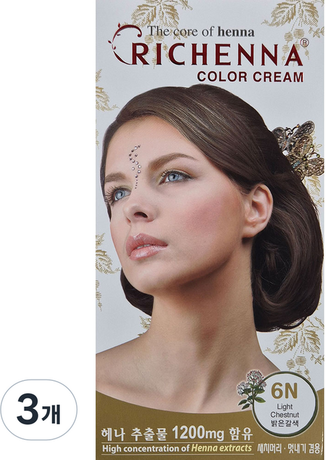 리체나 칼라크림 세화 염색약, 6N 밝은갈색, 3개