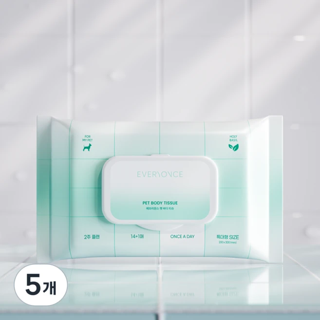 에브리원스 산책 후 10초 샤워 펫 바디 티슈 강아지 고양이 물티슈, 5개, 15개입 - 쿠팡
