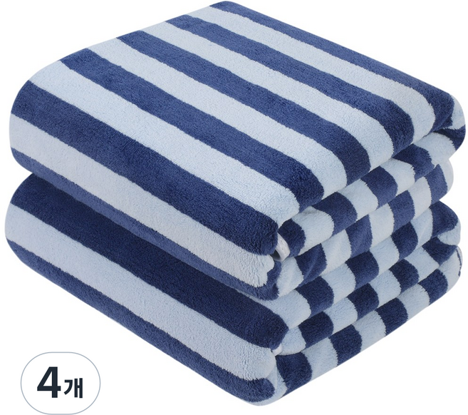 SUNLAND 부드러운 줄무늬 목욕수건 큰 타월 0cm, 4개, 짙은 남색