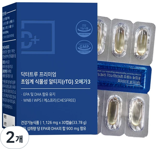 닥터트루 프리미엄 초임계 식물성 알티지 오메가3 EPA DHA 성인 임산부 혈행 영양제, 30정, 2개 - 쿠팡