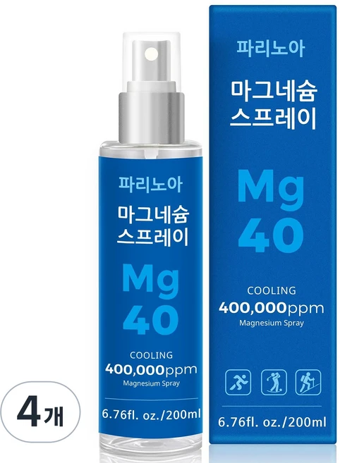 [국산 고함량 마그네슘 40%] 파리노아 마그네슘 스프레이 MSM 6GF 펩타이드 리페어 핫쿨 듀얼 바디스프레이 어깨 목 허리 등 손목 종아리 상큼한 베르가못 프리지아 머스크 향, 4개, 200ml - 쿠팡