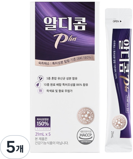 공식 숙취해소제 알디콤Plus 액상 스틱형 5포입, 105ml, 5개