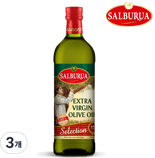 살부루아 엑스트라버진 올리브오일 100% 유리병포장 냉압착방식 스페인산, 3개, 1L