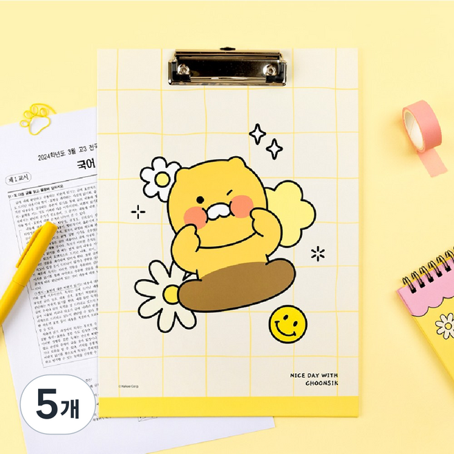 카카오프렌즈 세이치즈 A4 클립보드 / 캐릭터클립보드 보드파일 결재판 서류판 종이받침대, 5개, 춘식이