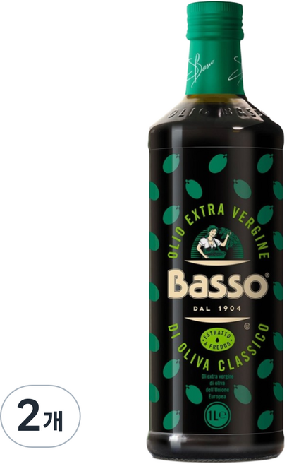 (유리병) 바쏘 엑스트라 버진 올리브오일, 2개, 1L