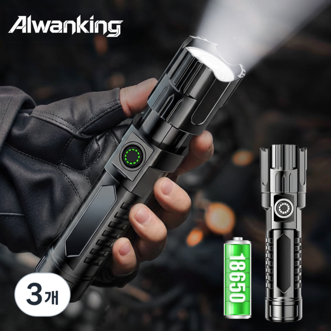 Alwanking 초강력 led 손전등 독일 심지 미니 휴대용 후레쉬 초경량, 3개
