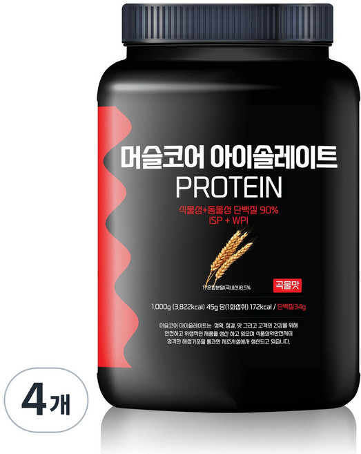 락토프리 당제로 프로틴컴퍼니 머슬코어 아이솔레이트 프로틴 곡물맛, 4개, 1kg