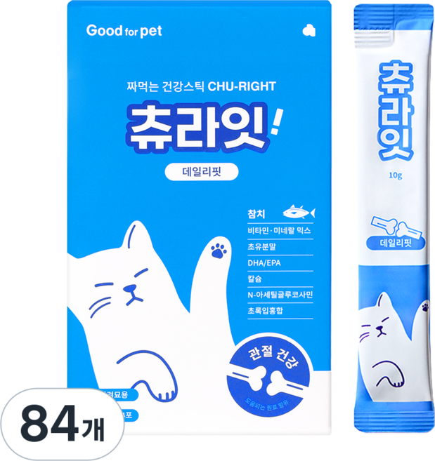 굿포펫 츄라잇 고양이 간식 짜먹는 영양제 종합영양제 눈건강 유리너리 장건강 유산균 국내산, 84개, 10g