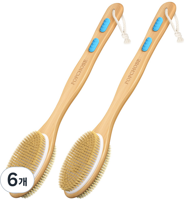 POPCHOSE 양면 각질 제거 바디 브러쉬 긴 핸들 샤워 브러쉬 등 마사지 등드름 예방 사으품, 6개, 혼합색상, 1개입