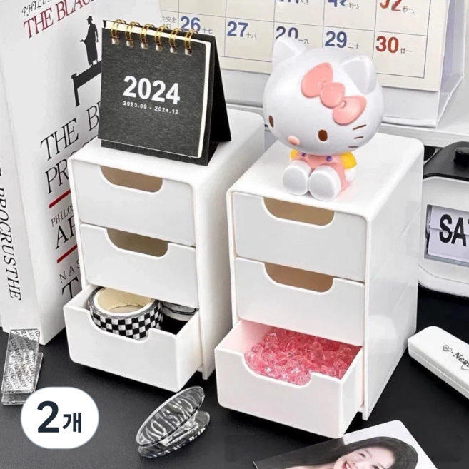 라온샵 미니 서랍장 책상위 액세서리 정리 사무실 수납함, 2개, 화이트