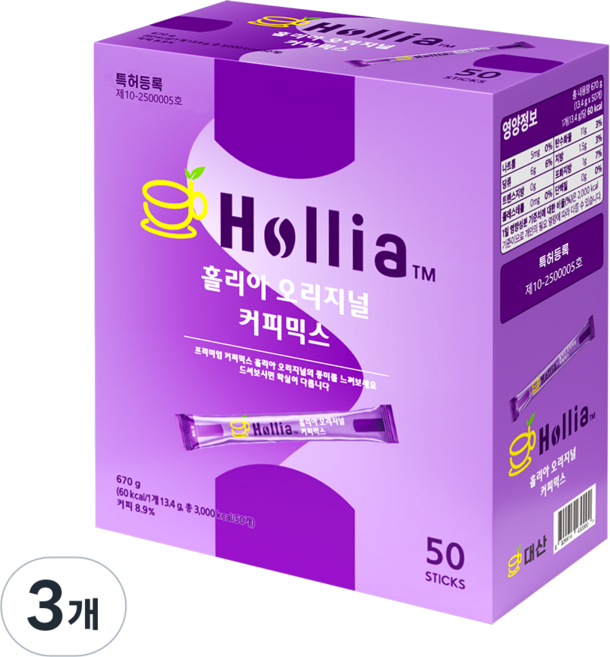 홀리아 오리지널 커피믹스 국산 대추 영지 함유, 3개, 50개입
