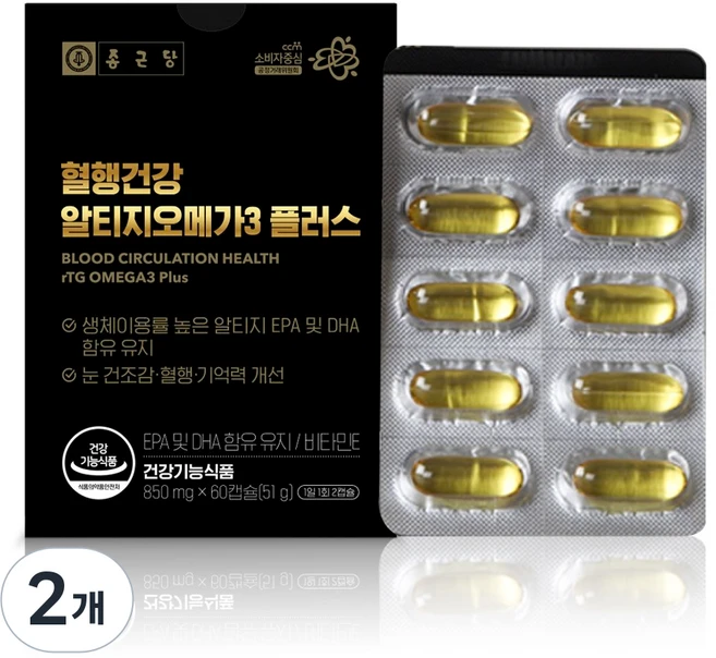 종근당 혈행건강 알티지 오메가3 플러스, 2개, 60정 - 쿠팡