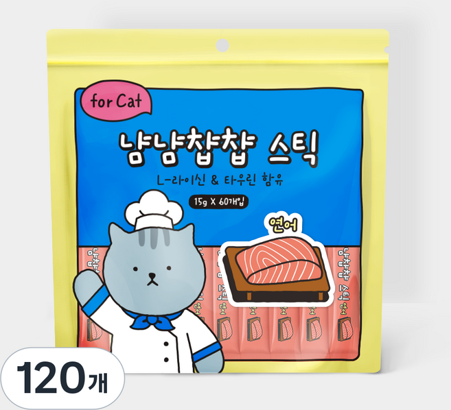 냠냠챱챱 스틱 짜먹는 고양이 대용량 간식, 15g, 120개, 연어