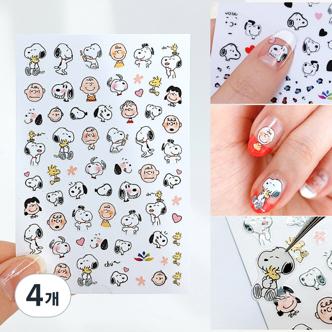 스누피 찰리브라운 네일데코스티커 2장세트, 4개, A 익살 스누피 스티커